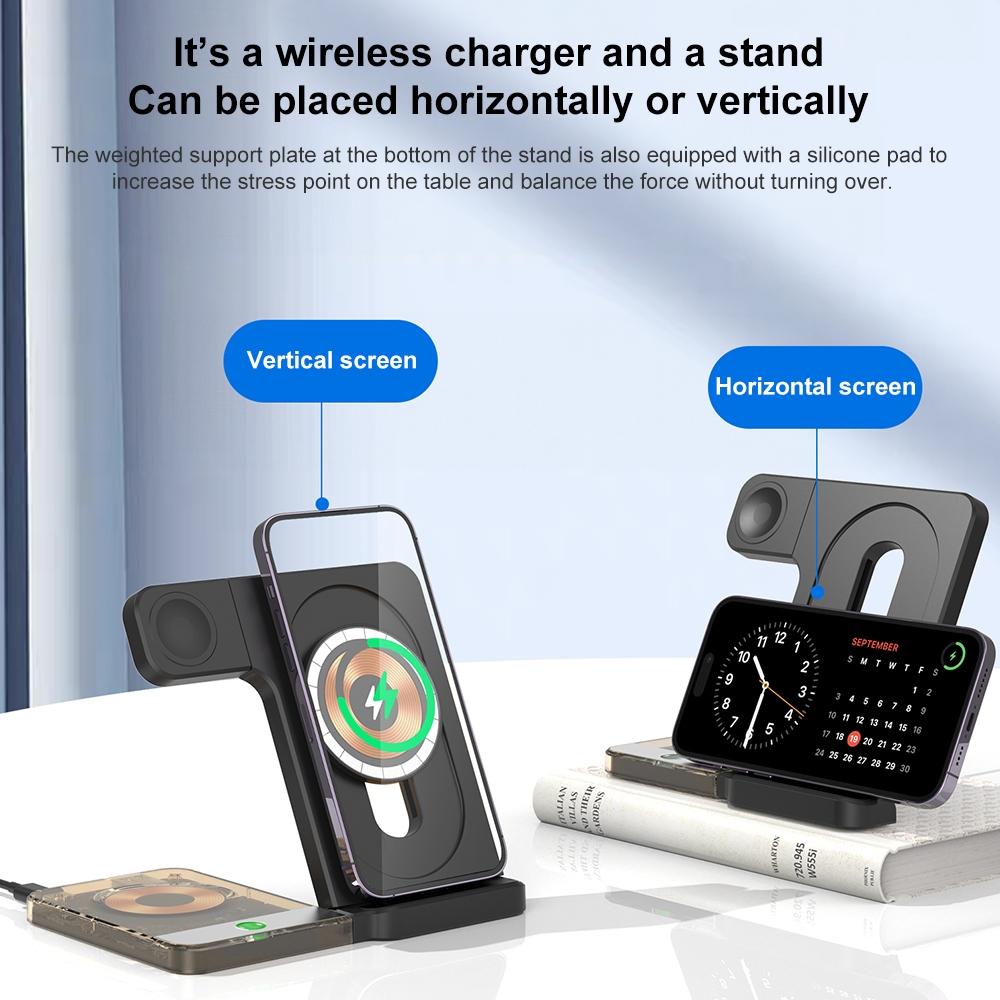 15W 5 In 1 Foldable Magnetic Wireless Charger With Night Light - Black 3