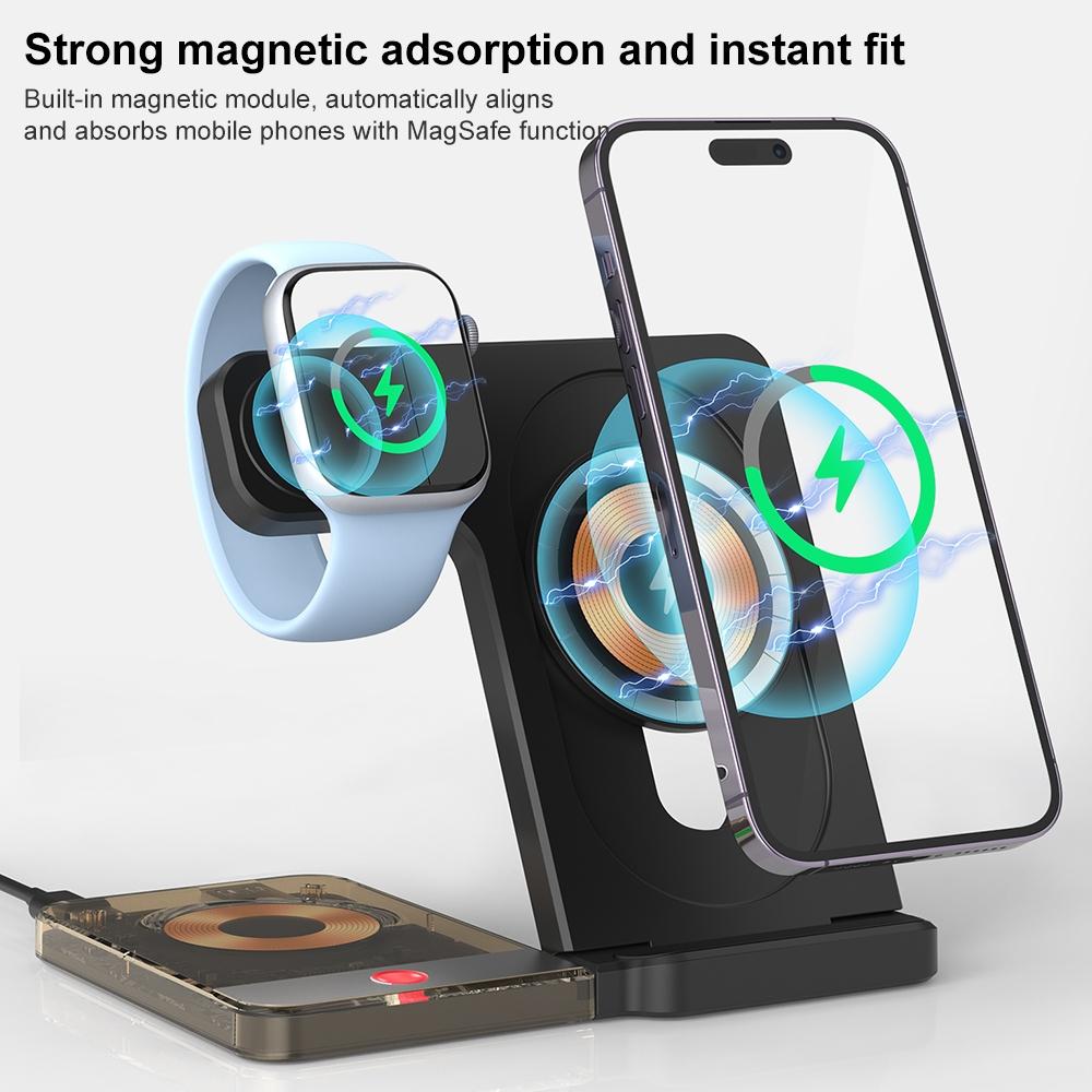 15W 5 In 1 Foldable Magnetic Wireless Charger With Night Light - Black 4