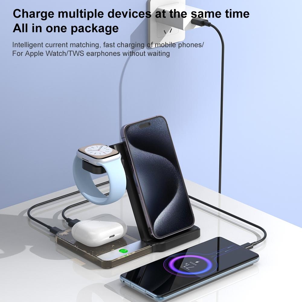 15W 5 In 1 Foldable Magnetic Wireless Charger With Night Light - Black 5