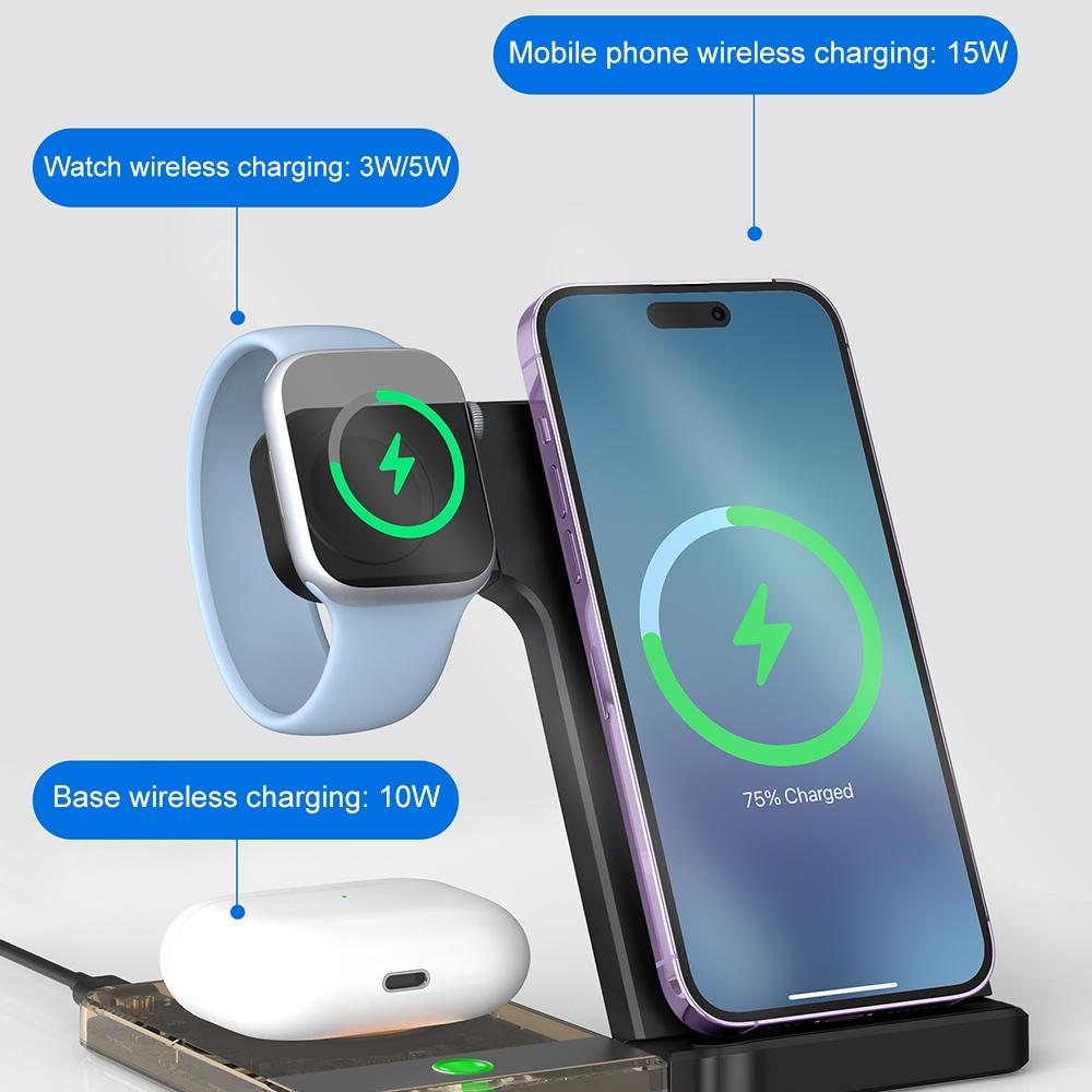 15W 5 In 1 Foldable Magnetic Wireless Charger With Night Light - Black 6