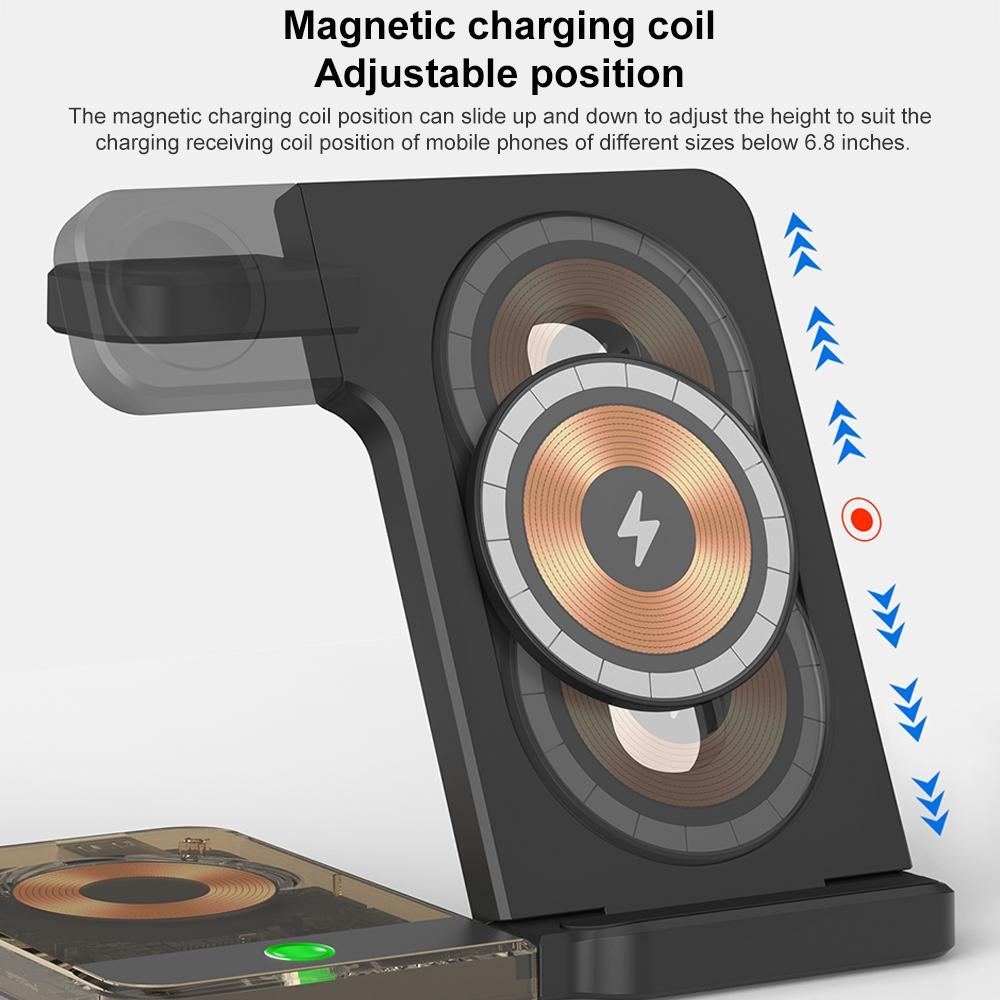 15W 5 In 1 Foldable Magnetic Wireless Charger With Night Light - Black 7
