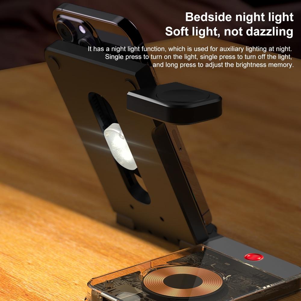 15W 5 In 1 Foldable Magnetic Wireless Charger With Night Light - Black 8