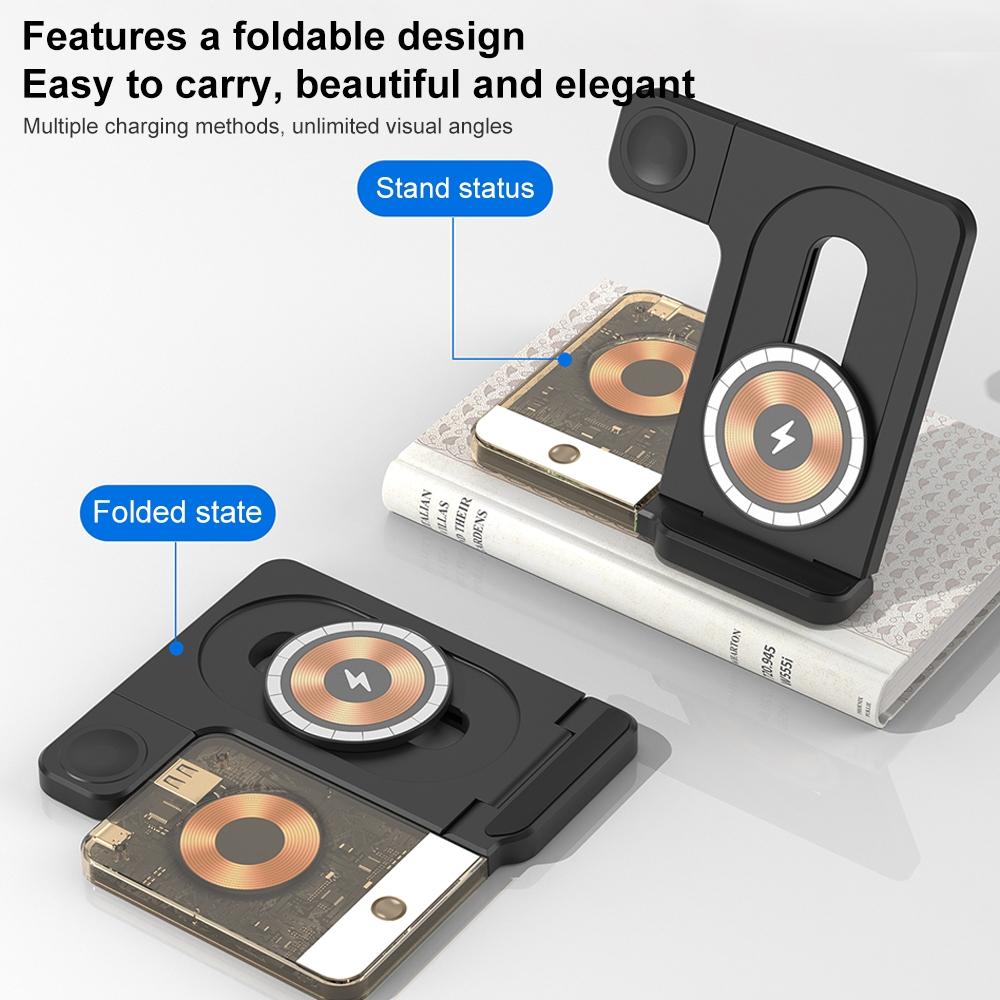 15W 5 In 1 Foldable Magnetic Wireless Charger With Night Light - Black 9