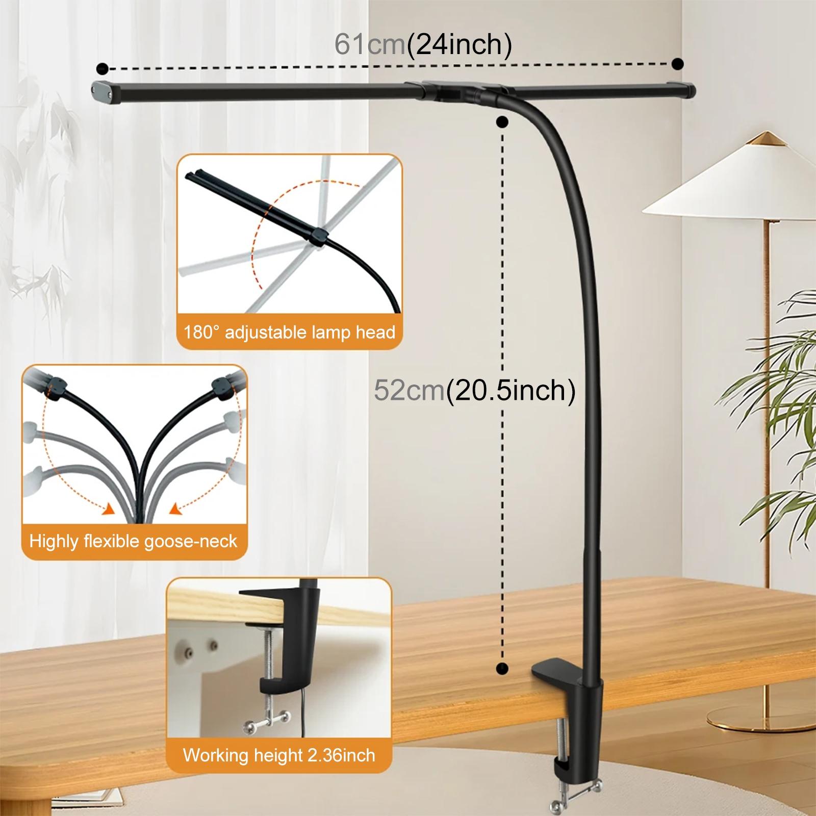 Double Head Clip Desk Lamp with Gooseneck Tube Led in Black 4