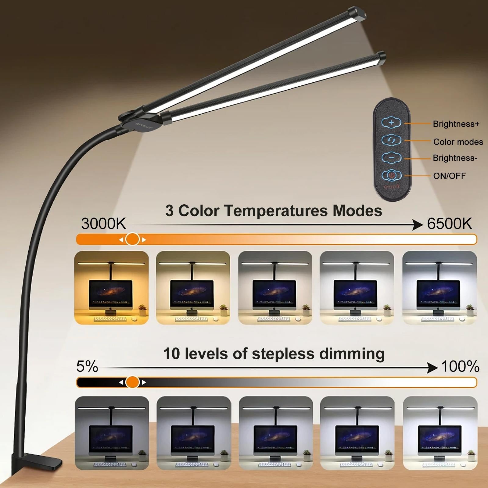 Double Head Clip Desk Lamp with Gooseneck Tube Led in Black 5