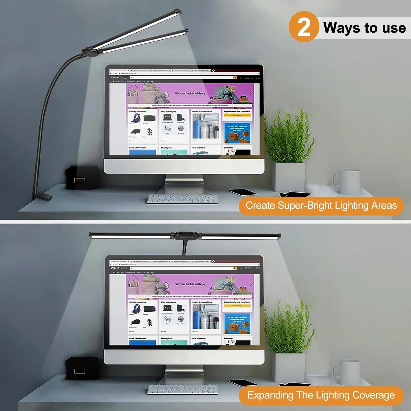 Double Head Clip Desk Lamp with Gooseneck Tube Led in Black 7
