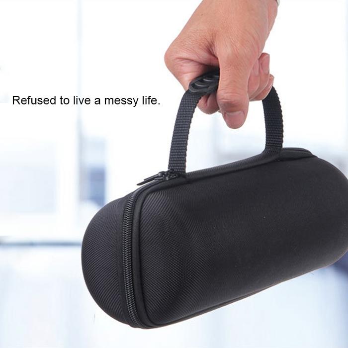 Portable Zipper Case for Jbl Charge 3 Speaker - Black Leather 8