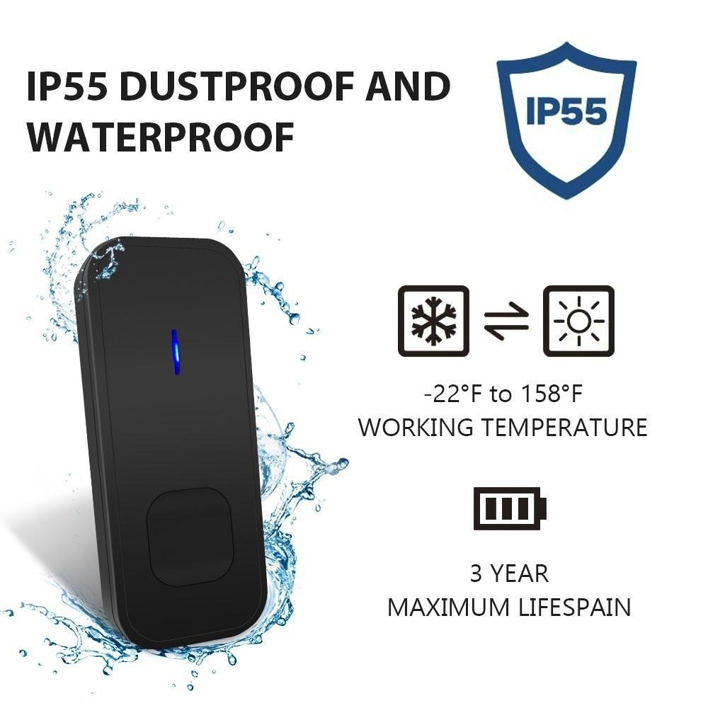 Wireless Waterproof Doorbell Receiver - 110Db Low Power 300M Range 53 Music Options Night Light - Black 3