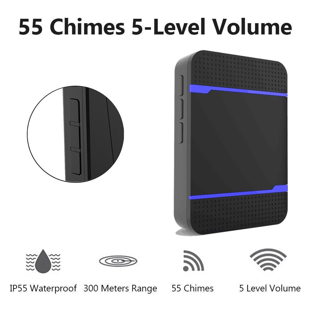 Wireless Waterproof Doorbell Receiver - 110Db Low Power 300M Range 53 Music Options Night Light - Black 4