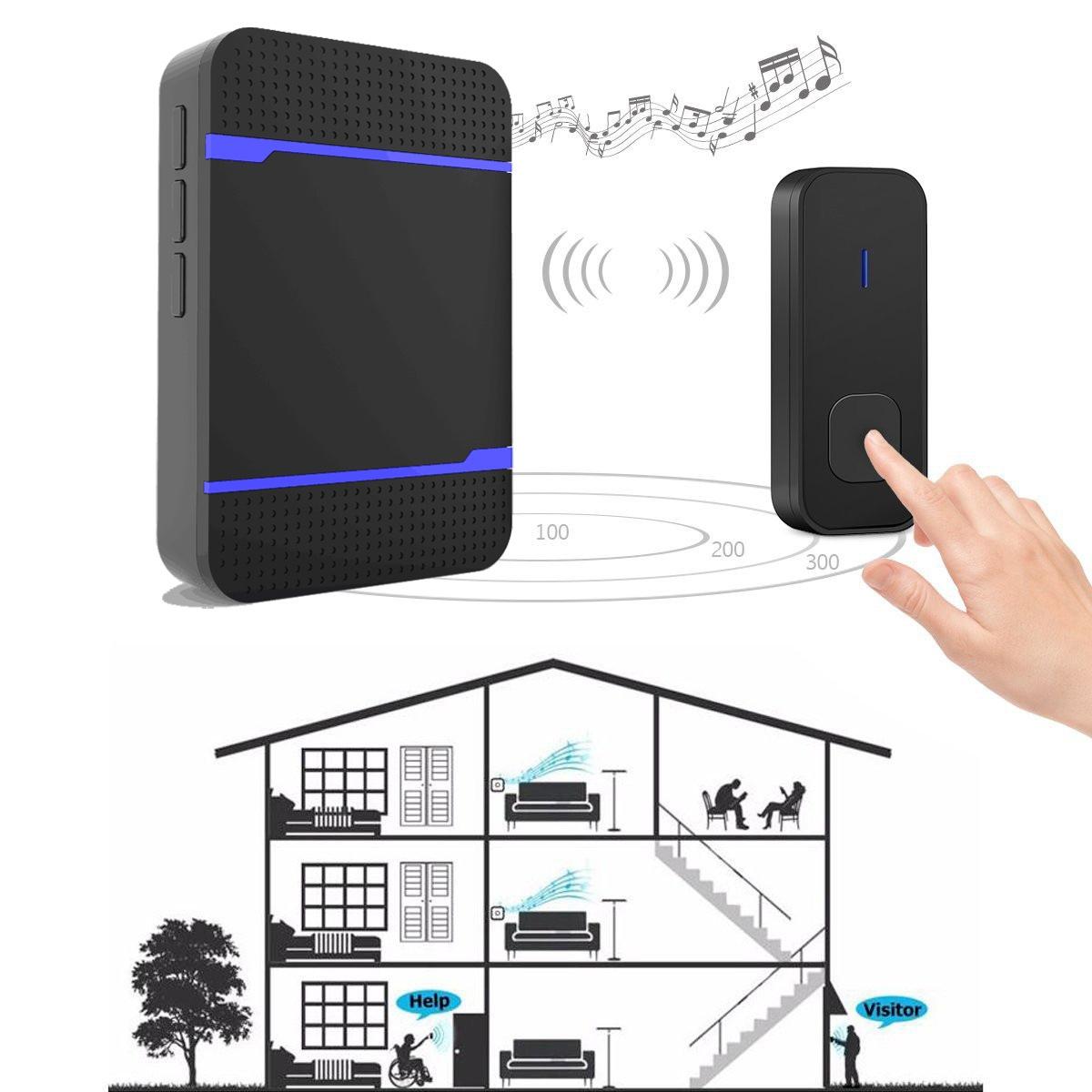 Wireless Waterproof Doorbell Receiver - 110Db Low Power 300M Range 53 Music Options Night Light - Black 5