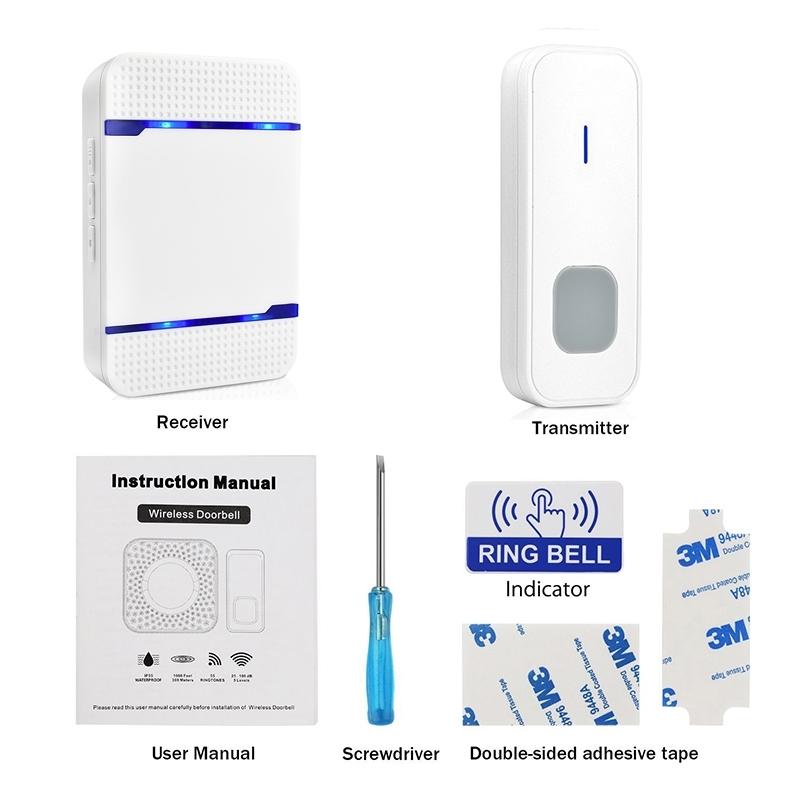 Wireless Waterproof Doorbell Receiver - 110Db Low Power 300M Range 53 Music Options Night Light - Black 10
