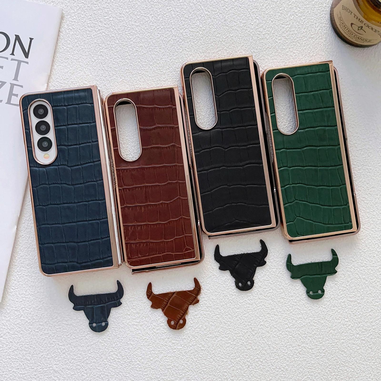For Samsung Galaxy Z Fold4 5G Crocodile Leather Phone Case - Electroplated - Dark Green 3