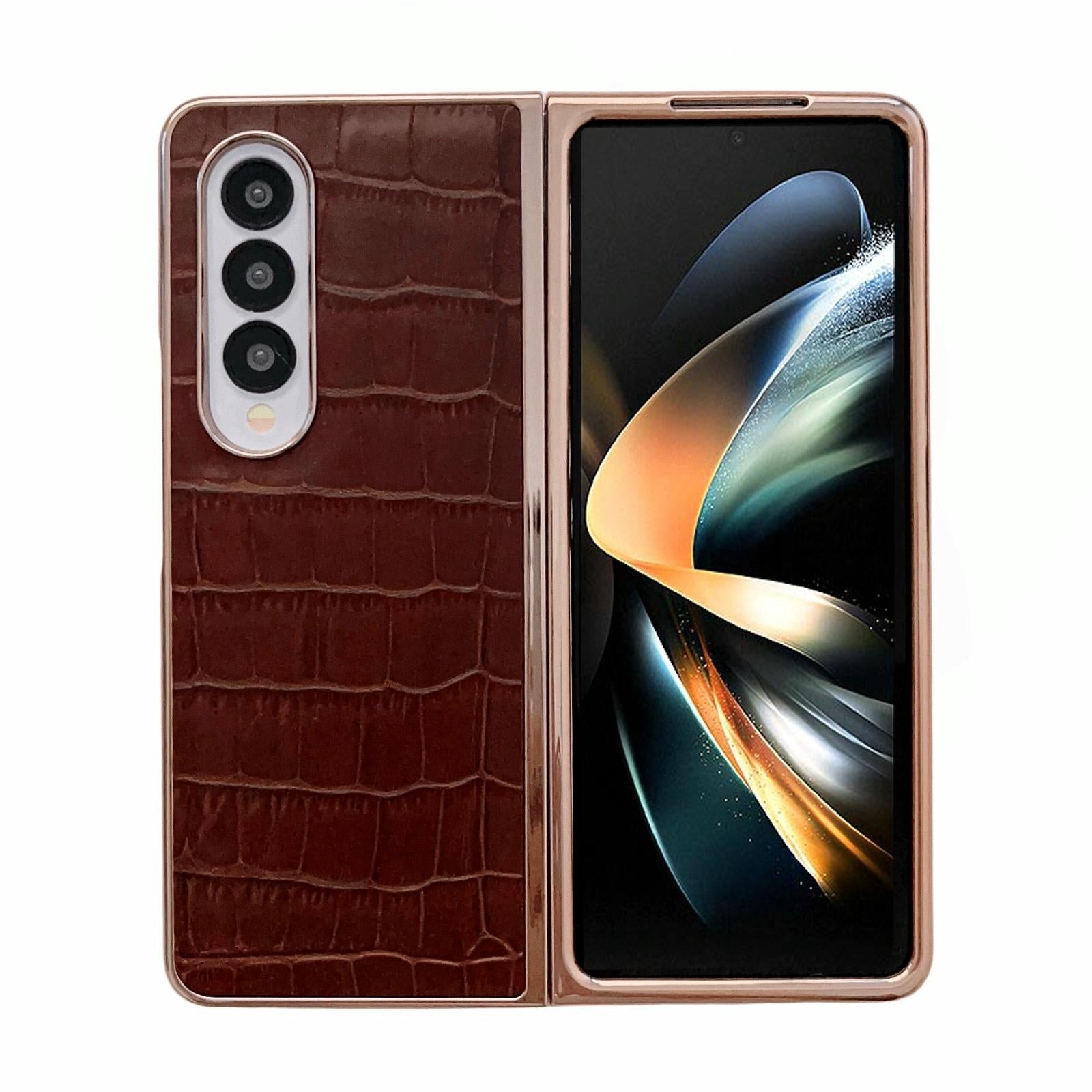 For Samsung Galaxy Z Fold4 5G Crocodile Leather Phone Case - Electroplated - Dark Green 7
