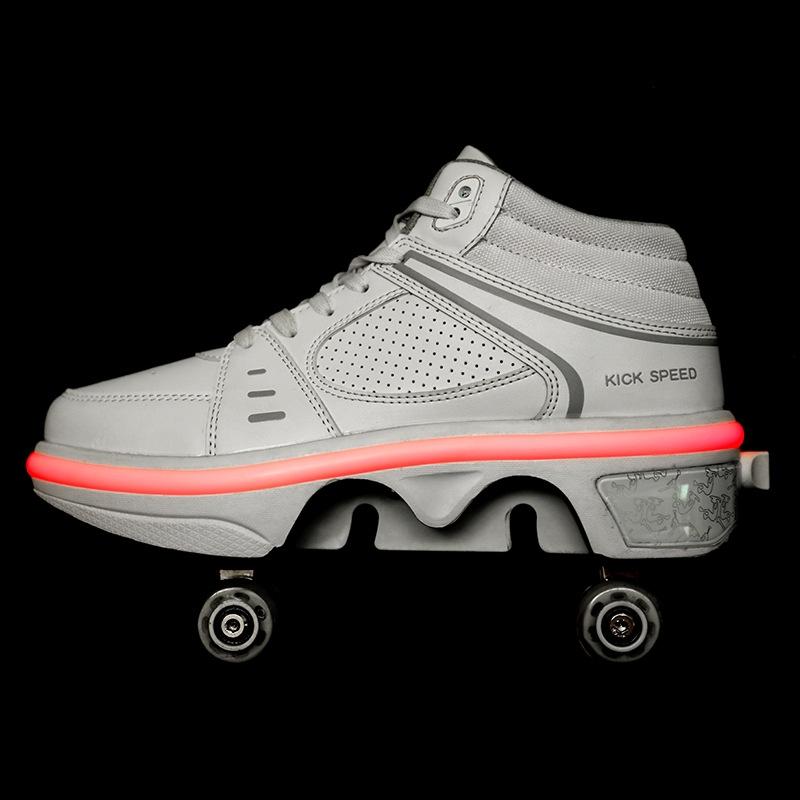 Versatile Double Row Rune Roller Skates - Size 41 - High-Top With Light (White) 3