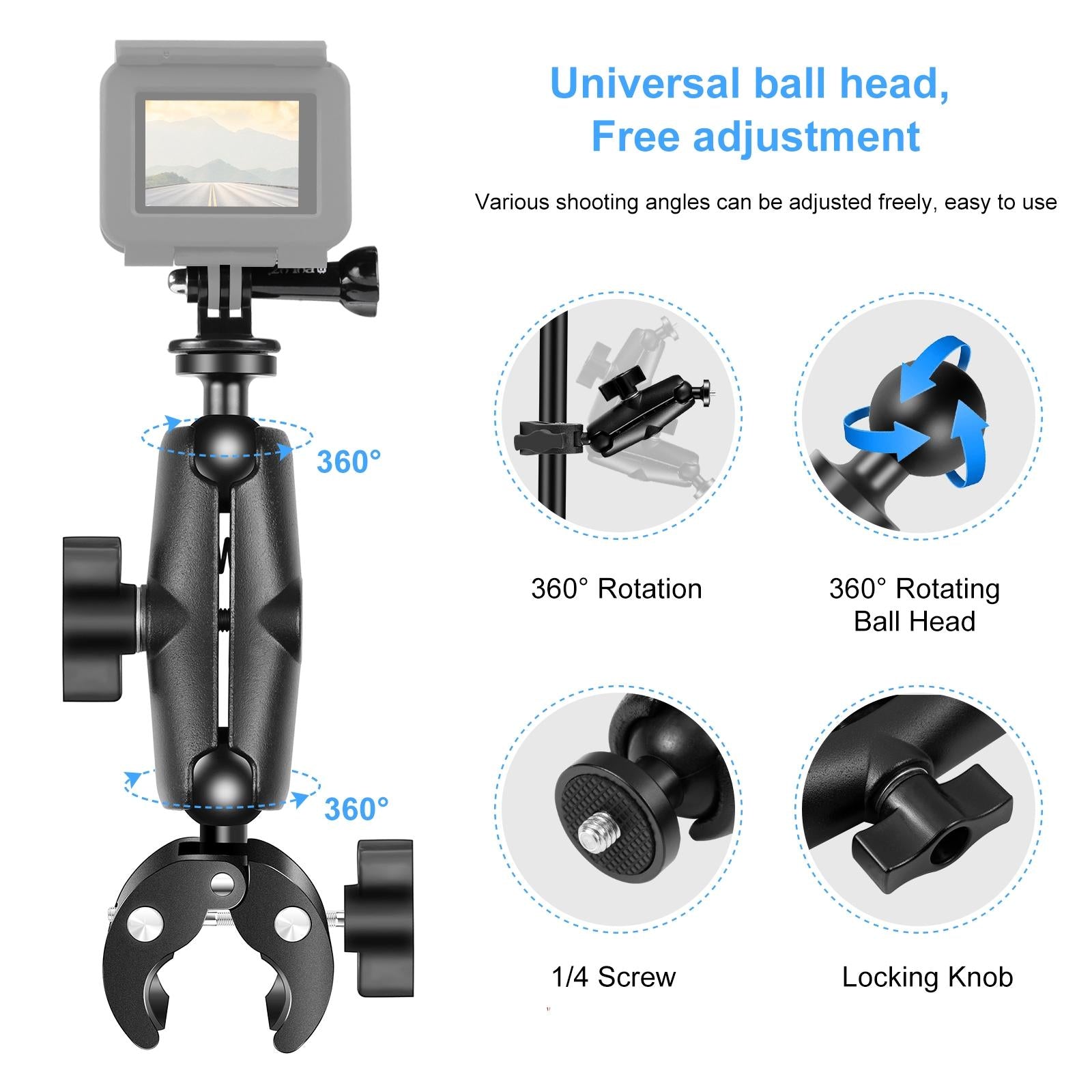 Universal Motorcycle Handlebar Mount for Action Cameras 5