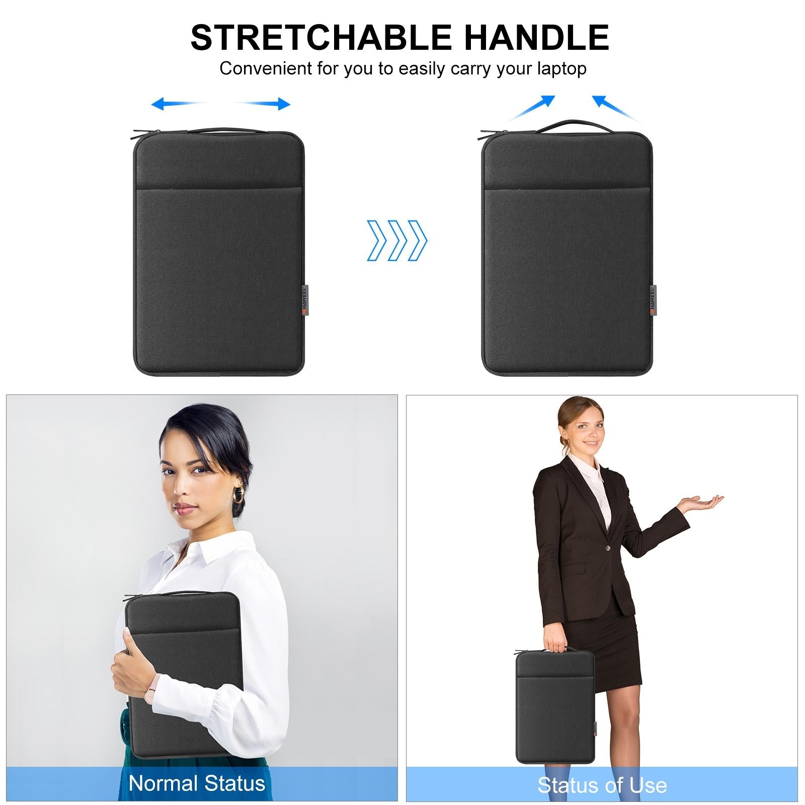 12.5-13.5 Inch Laptop Sleeve Briefcase with Zipper and Handle - Black 7