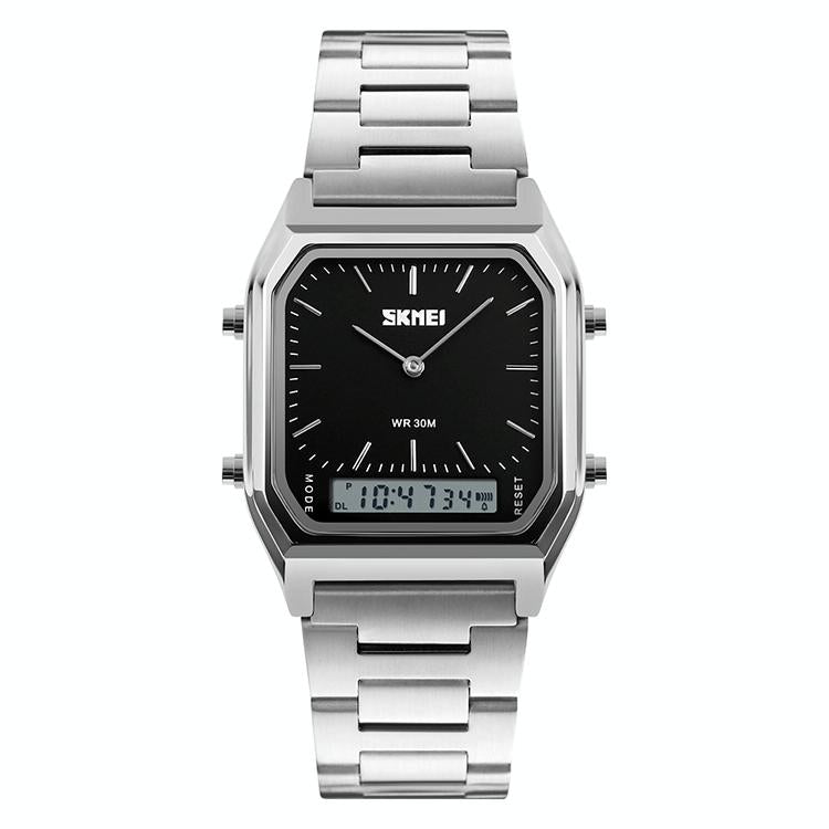 Waterproof Dual Display Men Outdoor Watch - Black