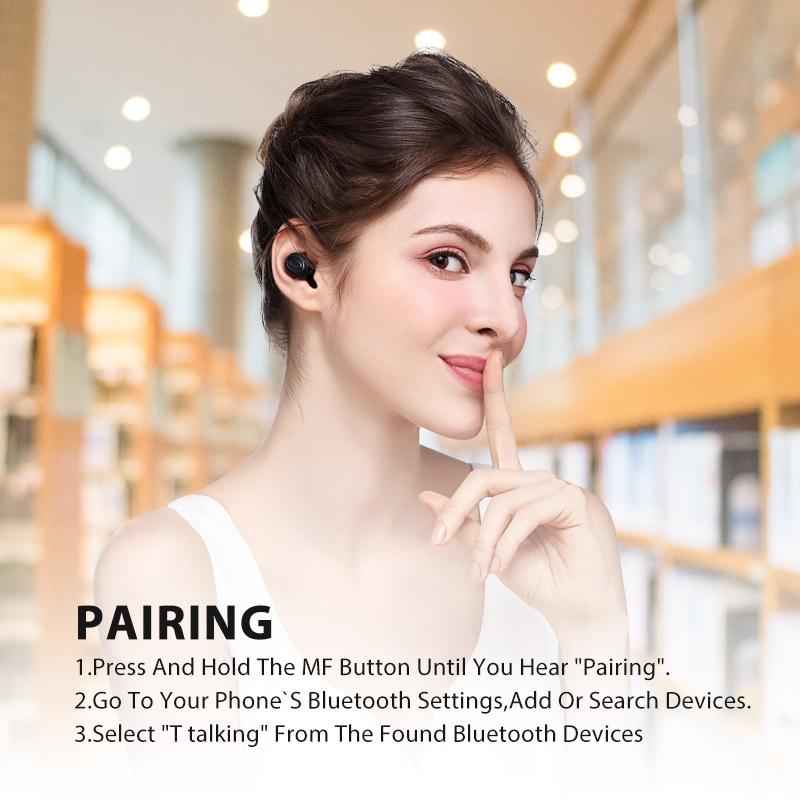 Wireless In-ear Headset with Usb Cable - Black 5.0 11