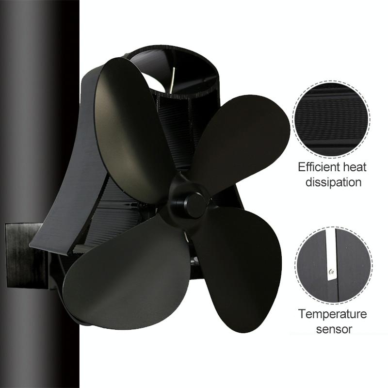 4-blade Heat Powered Fireplace Stove Fan - Aluminum - Black 6