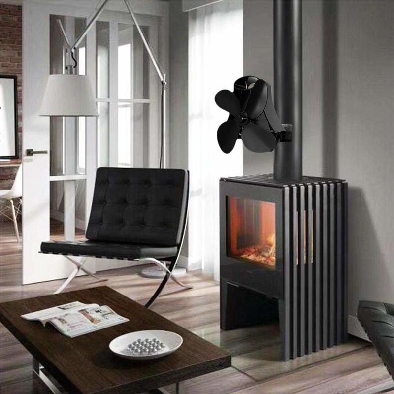 4-blade Heat Powered Fireplace Stove Fan - Aluminum - Black 11