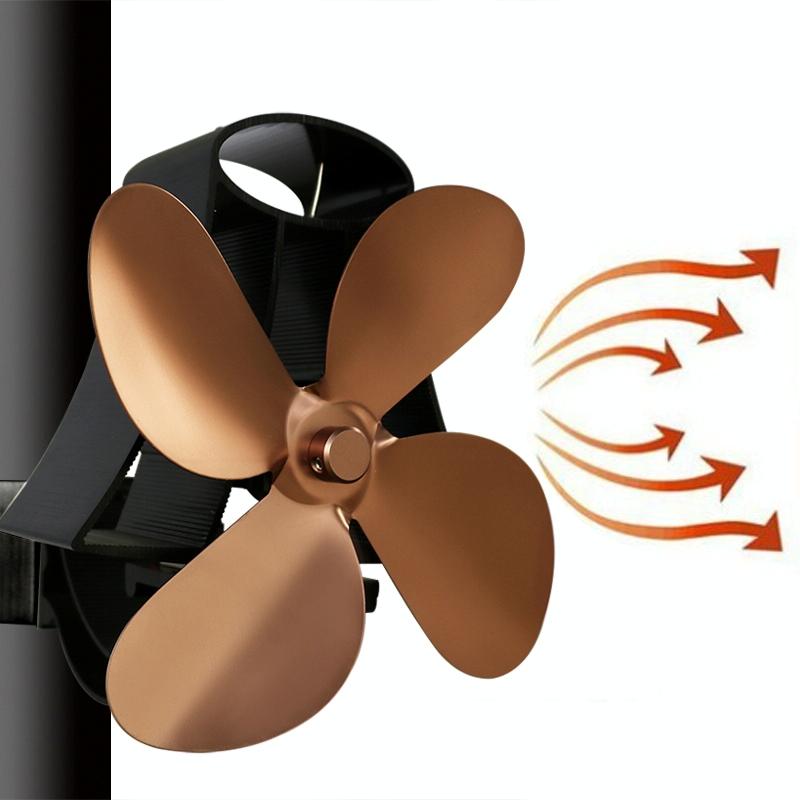 4-blade Heat Powered Fireplace Stove Fan - Aluminum - Black 12
