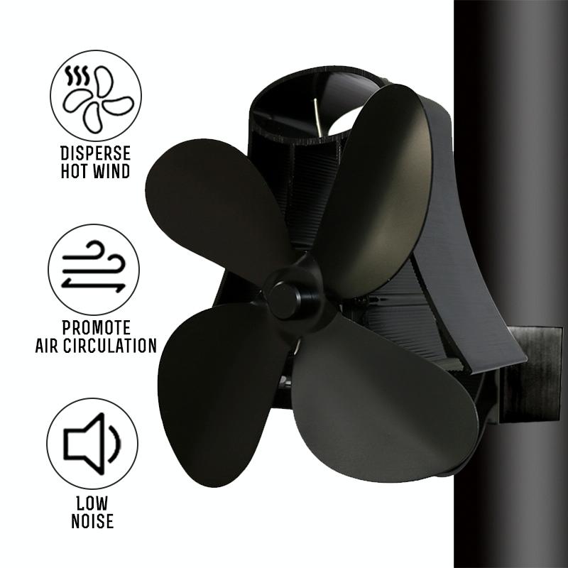 4-blade Heat Powered Fireplace Stove Fan - Aluminum - Black 15