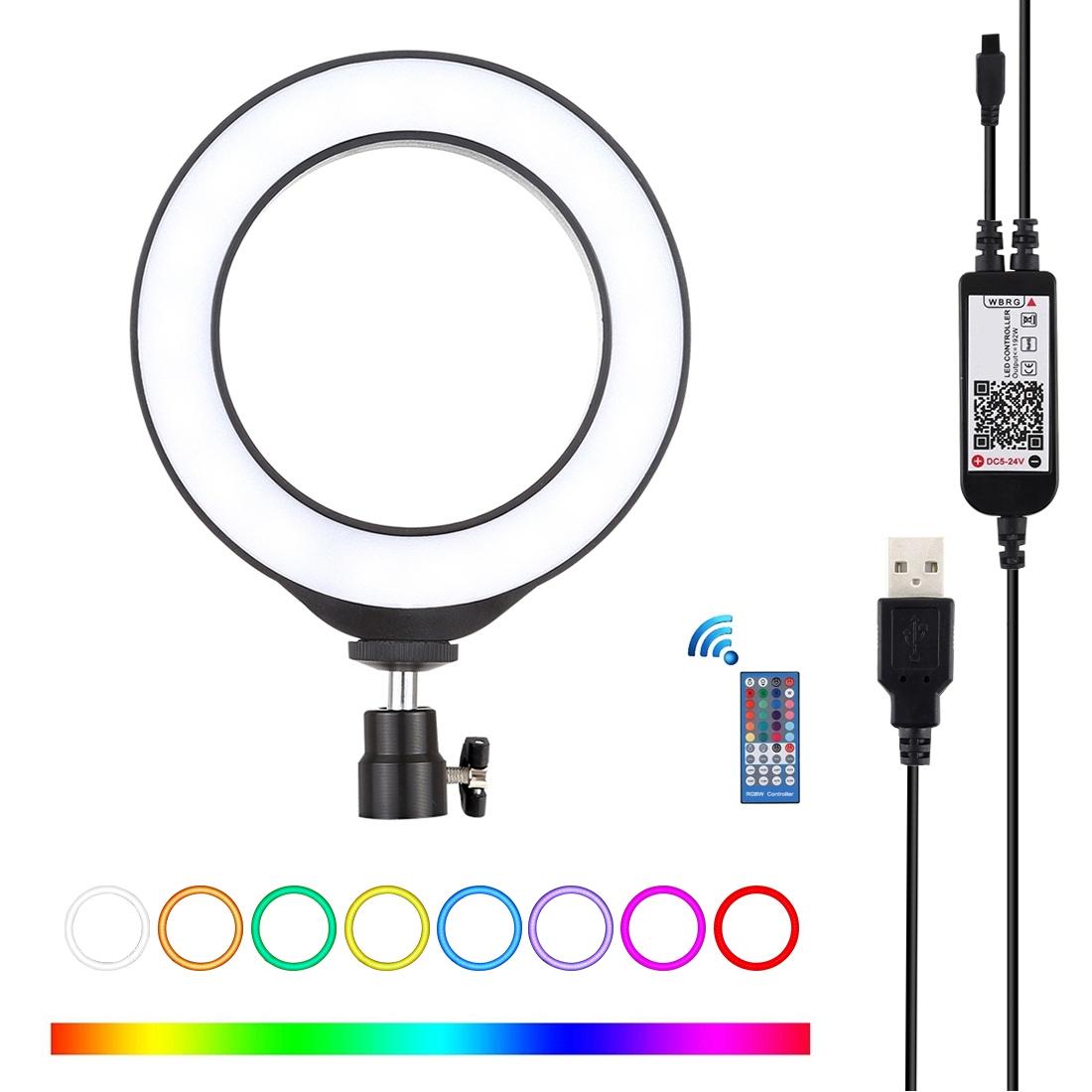 Dimmable 6.2 Usb Rgbw Led Ring Light with Cold Shoe Tripod & Remote - Black 14