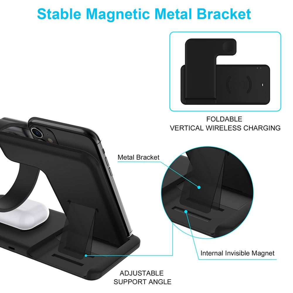 4 In 1 Wireless Charger Stand For Iphone Apple Watch Airpods Dual Phone Charging Black 6