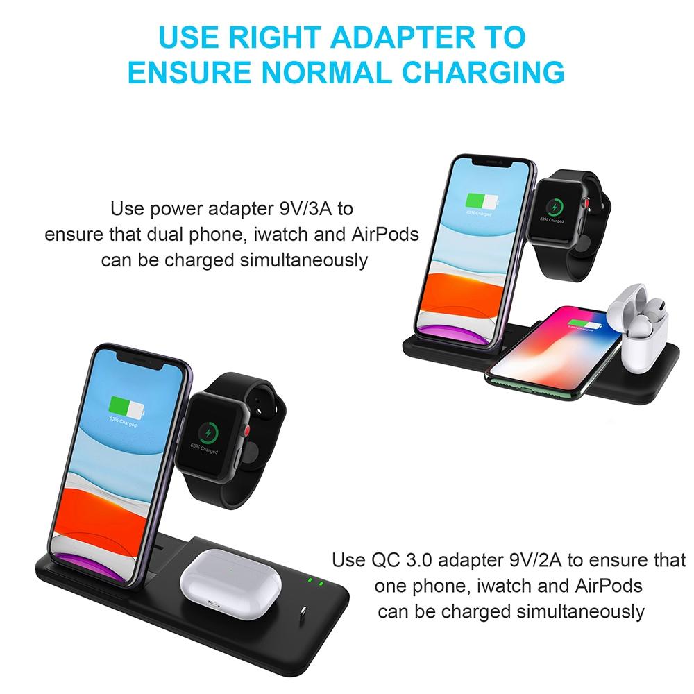 4 In 1 Wireless Charger Stand For Iphone Apple Watch Airpods Dual Phone Charging Black 7
