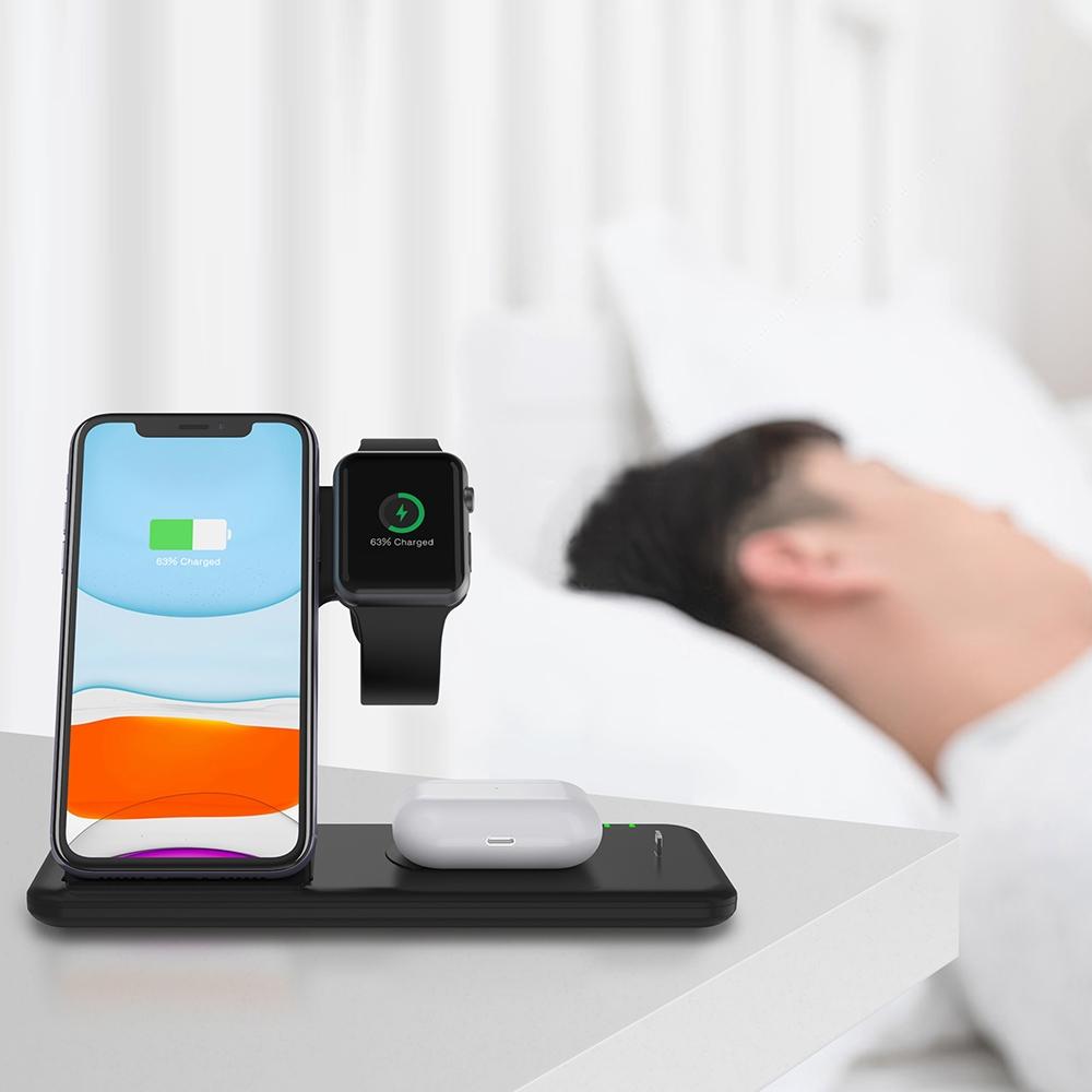 4 In 1 Wireless Charger Stand For Iphone Apple Watch Airpods Dual Phone Charging Black 8