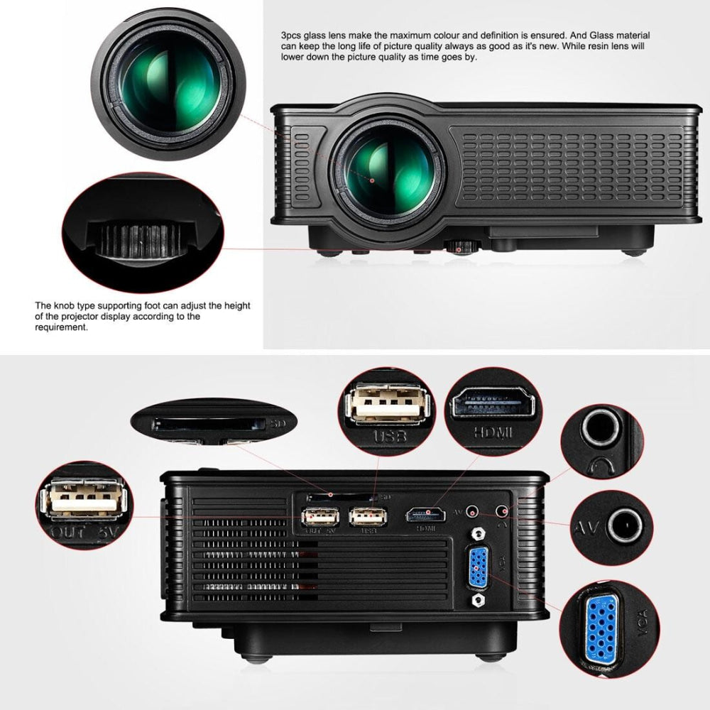 1800 Lumens Home Theater Projector With Remote - Supports Av Usb Vga Hdmi - Black 6