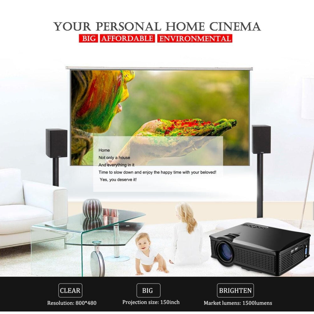 1800 Lumens Home Theater Projector With Remote - Supports Av Usb Vga Hdmi - Black 7