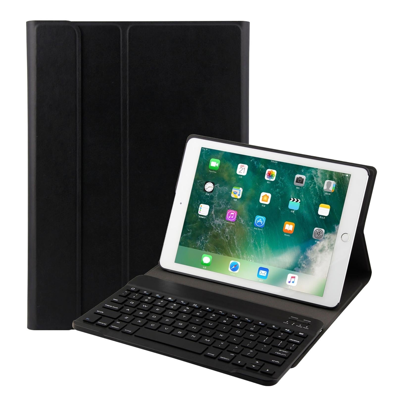 Bluetooth Keyboard & Leather Tablet Case For Ipad Air / Pro 9.7 - Three-Gear Angle Adjustment Magnetic Sleep Function - Abs Brushed Texture - Black 12