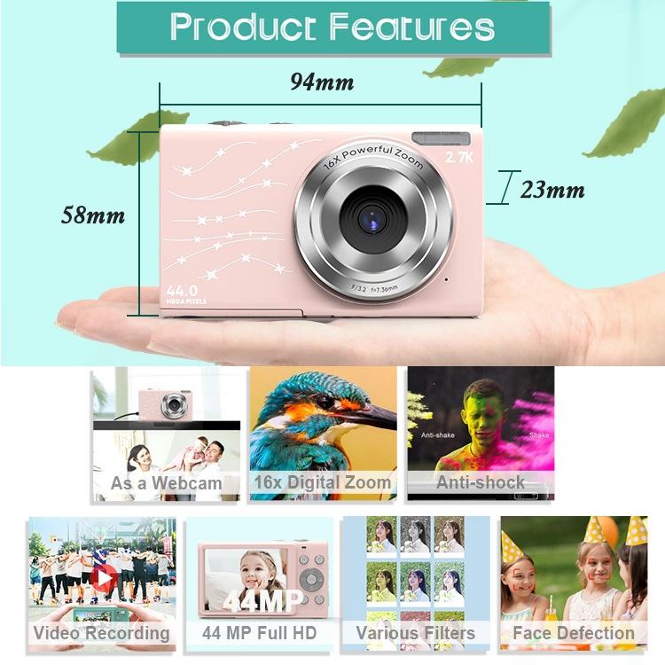 Full Hd 1080p Digital Camera with 44mp 16x Zoom - 2.4 Inch Screen for Children - Black 3