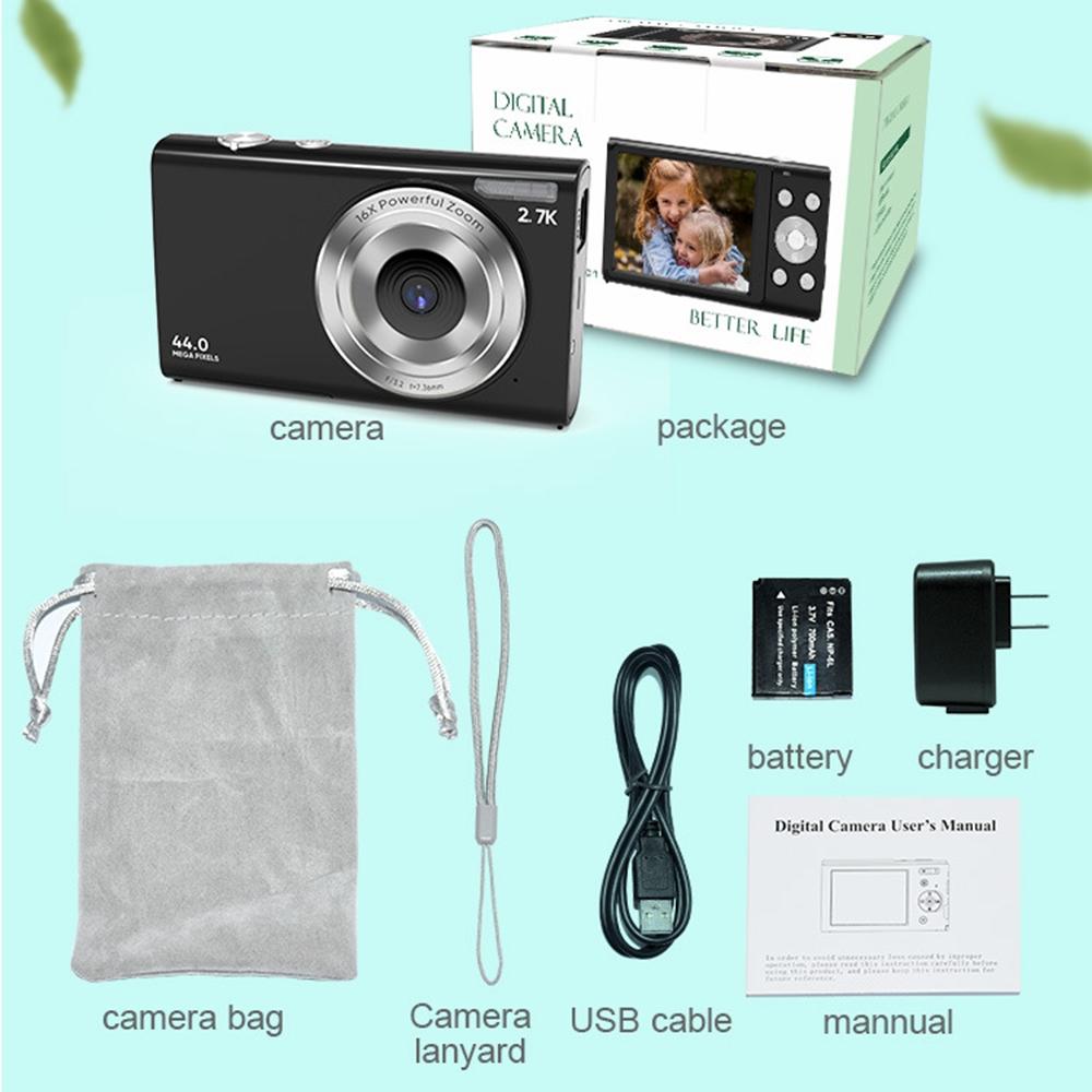 Full Hd 1080p Digital Camera with 44mp 16x Zoom - 2.4 Inch Screen for Children - Black 7