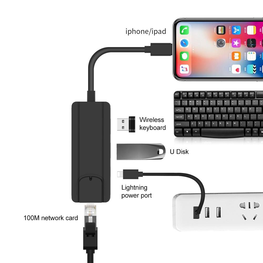 8Pin To Rj45 Usb 2.0 Hub Adapter - Black 14