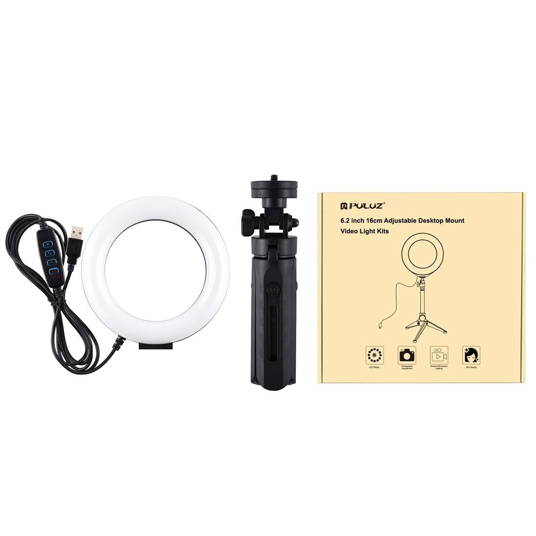 6.2 Led Ring Light with Usb 3 Modes Dimmable Vlogging Photography Video Pocket Tripod Mount Cold Shoe Ball Head Black 3