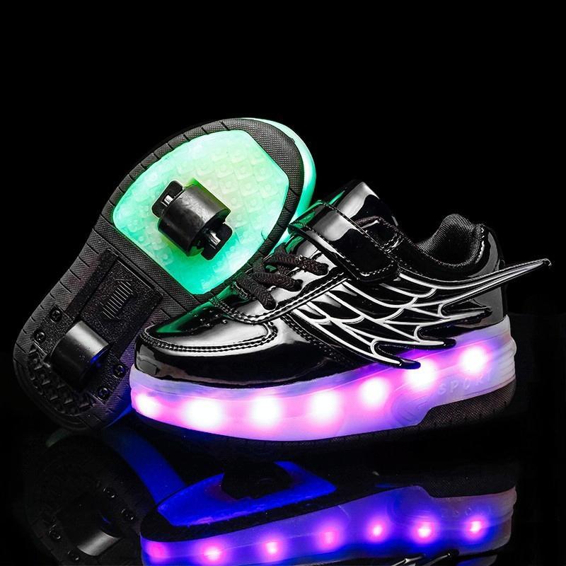 37 Size Double Wheel Led Wing Roller Skates - Black