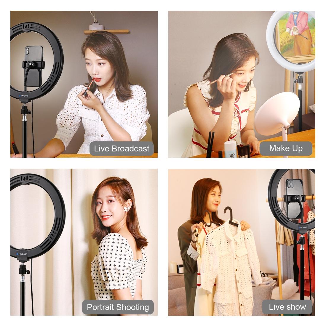 10.2 Ring Light with Tripod Usb 3 Modes Dual Colour Diffuse Light Phone Clamp with Remote - Black 5