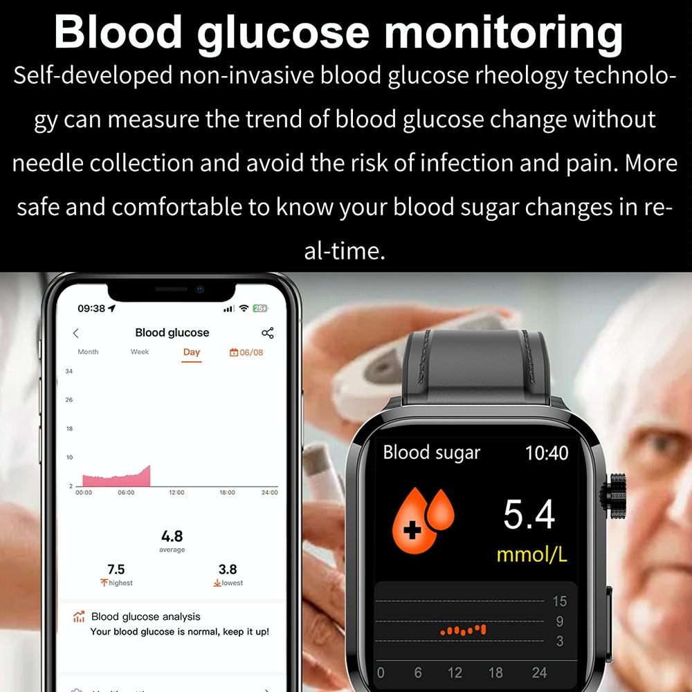 1.91 Inch Ips Screen Ip67 Waterproof Silicone Band Smart Watch Support Body Temperature Monitoring / Ecg - Black 8
