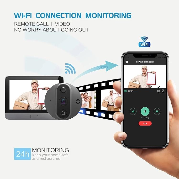 Smart Wifi Video Doorbell - 4.3 Inch Visual Peephole - Black 5