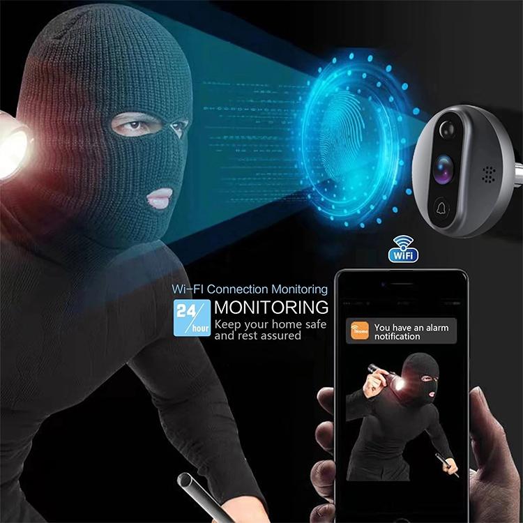 Smart Wifi Video Doorbell - 4.3 Inch Visual Peephole - Black 7