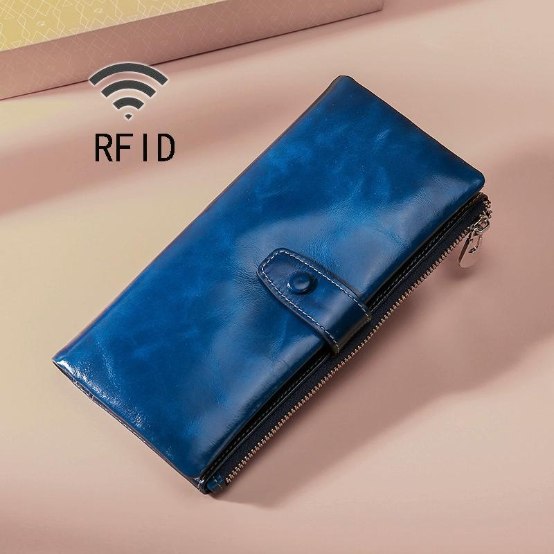 Oilskin Leather Rfid Zip Wallet - Brown - Black 14