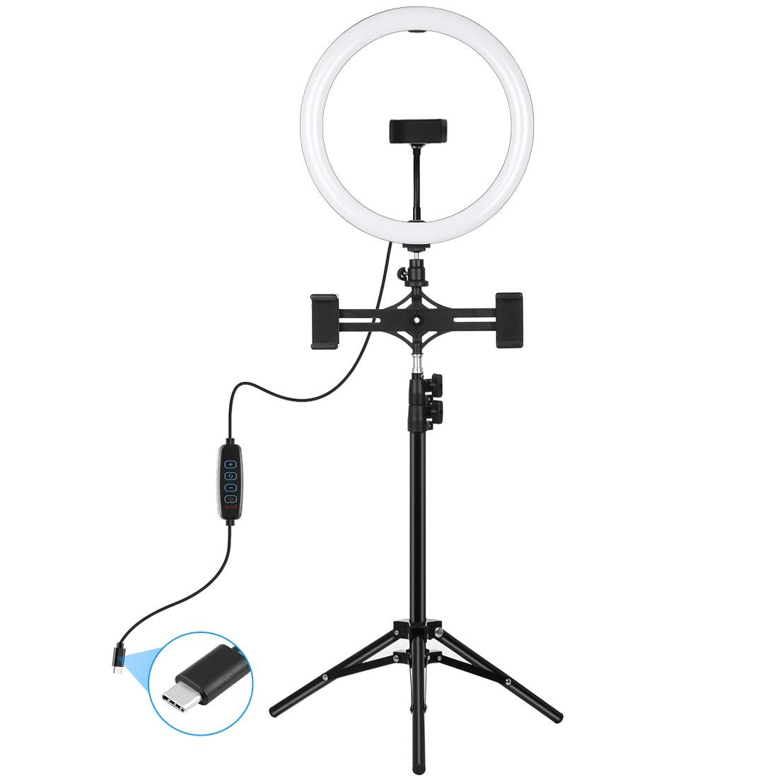 11.8 Led Ring Light Kit with Tripod & Dual Phone Brackets - 3 Modes Dual Colour Temperature Curved Surface Type-c - Black 3