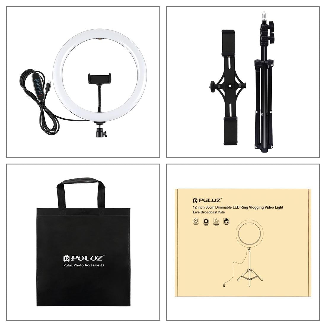 11.8 Led Ring Light Kit with Tripod & Dual Phone Brackets - 3 Modes Dual Colour Temperature Curved Surface Type-c - Black 4