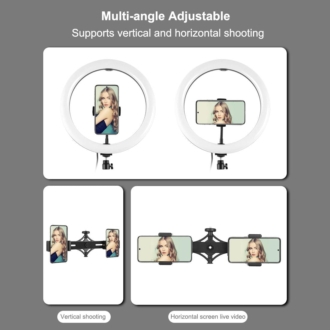 11.8 Led Ring Light Kit with Tripod & Dual Phone Brackets - 3 Modes Dual Colour Temperature Curved Surface Type-c - Black 10