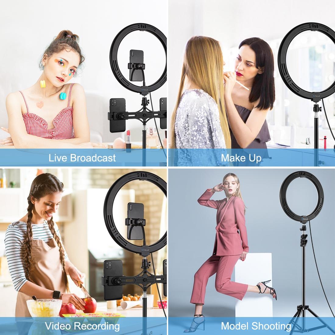 11.8 Led Ring Light Kit with Tripod & Dual Phone Brackets - 3 Modes Dual Colour Temperature Curved Surface Type-c - Black 12