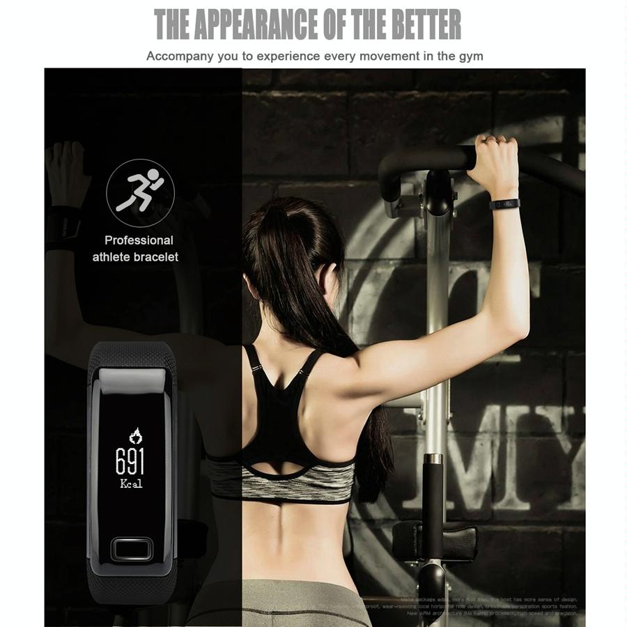 Smart Oled Bracelet - Waterproof Pedometer Bp Hr Blood Oxygen - Android / Ios - Black 8