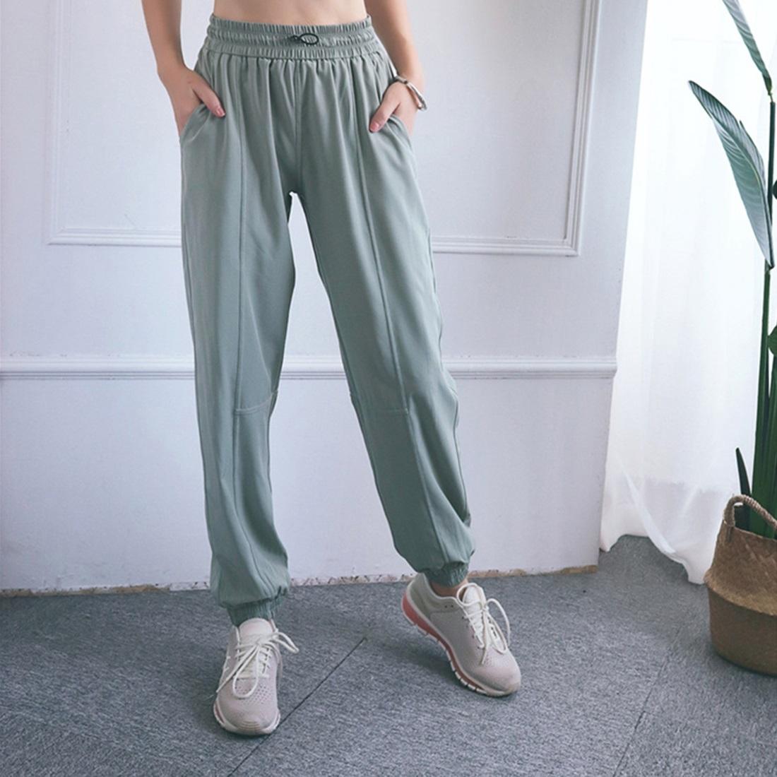 High Waist Drawstring Yoga Pants Black Size S - Water Moss Colour