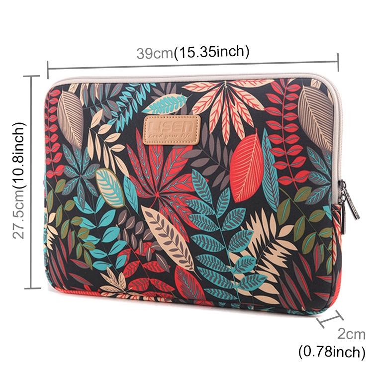 15.6 Inch Laptop Sleeve Case with Zipper for Macbook Samsung Sony Dell Alienware Chuwi Asus Hp - Colourful Leaves Design - Black 8